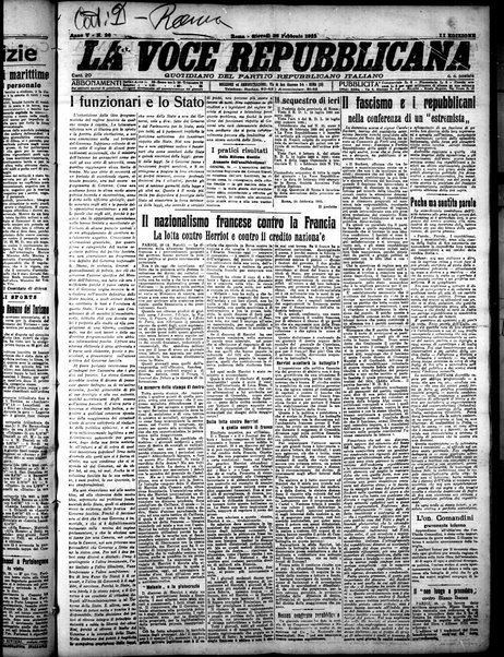 La voce repubblicana : quotidiano del Partito repubblicano italiano