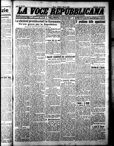 La voce repubblicana : quotidiano del Partito repubblicano italiano