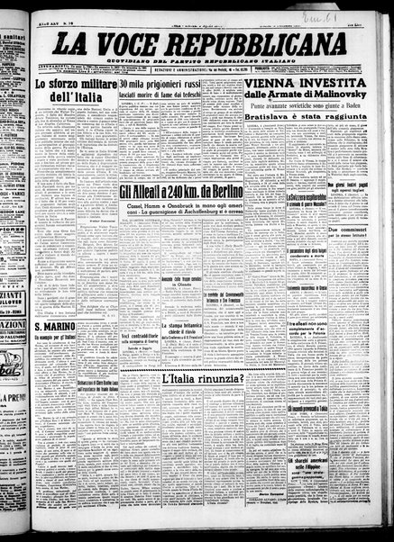 La voce repubblicana : quotidiano del Partito repubblicano italiano