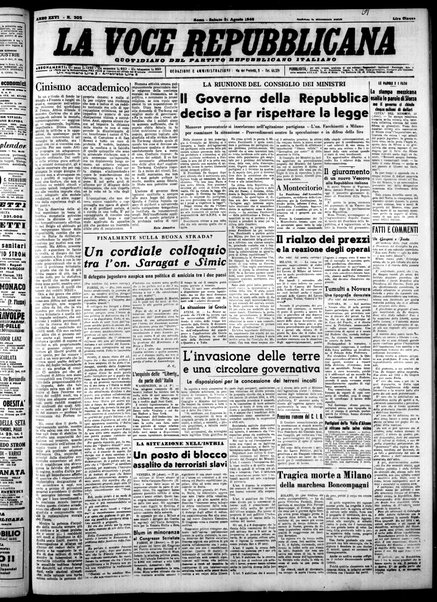 La voce repubblicana : quotidiano del Partito repubblicano italiano