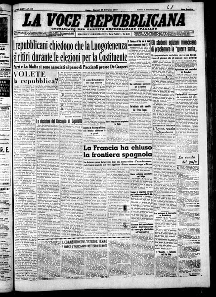 La voce repubblicana : quotidiano del Partito repubblicano italiano