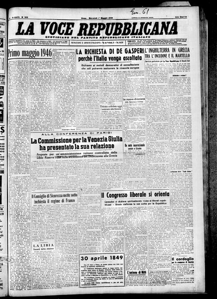 La voce repubblicana : quotidiano del Partito repubblicano italiano