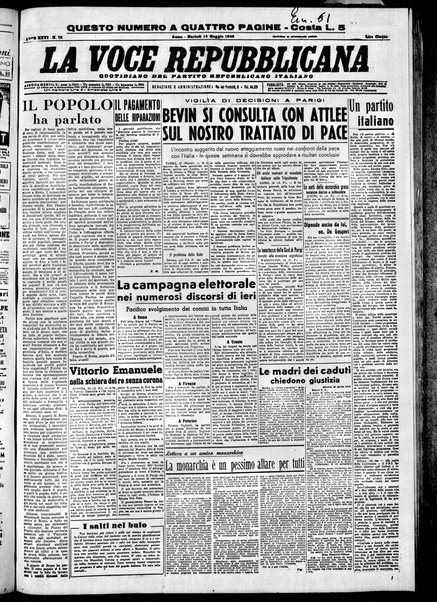 La voce repubblicana : quotidiano del Partito repubblicano italiano