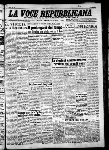 La voce repubblicana : quotidiano del Partito repubblicano italiano