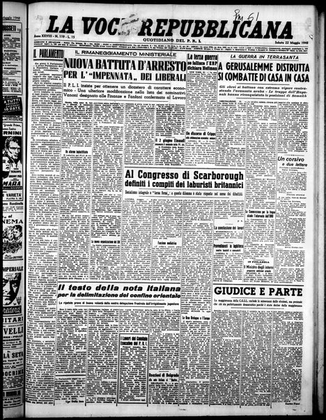 La voce repubblicana : quotidiano del Partito repubblicano italiano