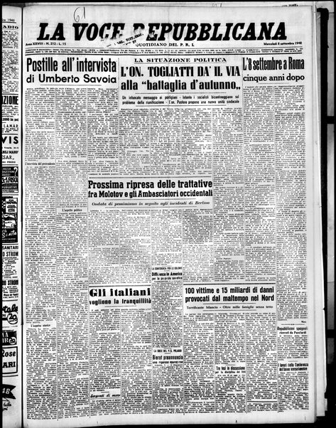 La voce repubblicana : quotidiano del Partito repubblicano italiano