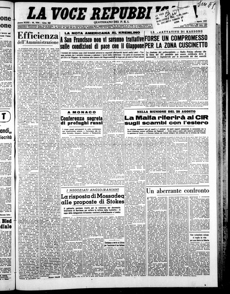 La voce repubblicana : quotidiano del Partito repubblicano italiano