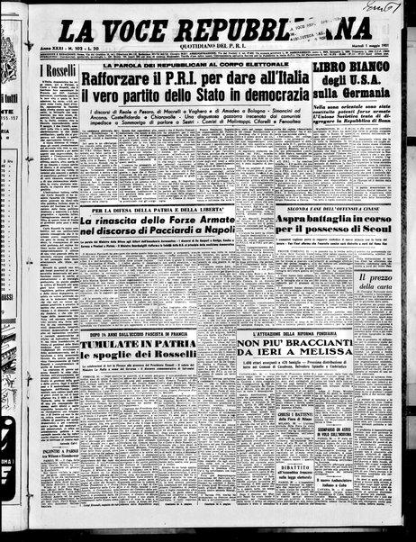 La voce repubblicana : quotidiano del Partito repubblicano italiano