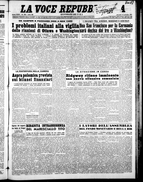 La voce repubblicana : quotidiano del Partito repubblicano italiano