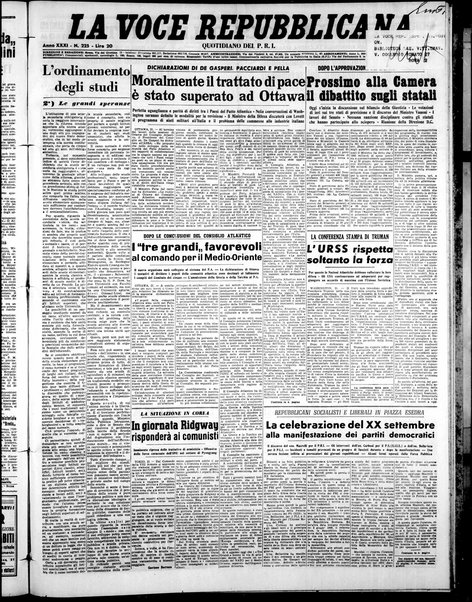 La voce repubblicana : quotidiano del Partito repubblicano italiano