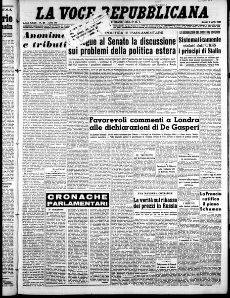 La voce repubblicana : quotidiano del Partito repubblicano italiano