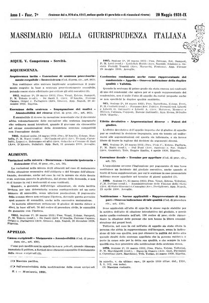 Massimario della giurisprudenza italiana contenente tutte le massime della Cassazione civile