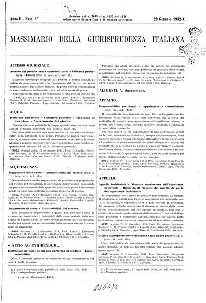 Massimario della giurisprudenza italiana contenente tutte le massime della Cassazione civile