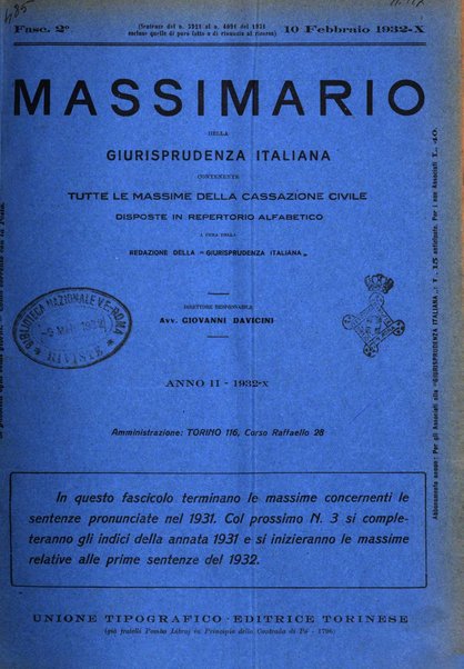 Massimario della giurisprudenza italiana contenente tutte le massime della Cassazione civile