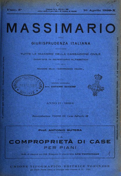 Massimario della giurisprudenza italiana contenente tutte le massime della Cassazione civile