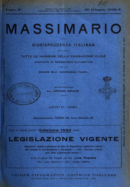 Massimario della giurisprudenza italiana contenente tutte le massime della Cassazione civile