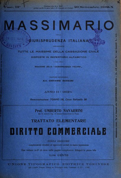 Massimario della giurisprudenza italiana contenente tutte le massime della Cassazione civile