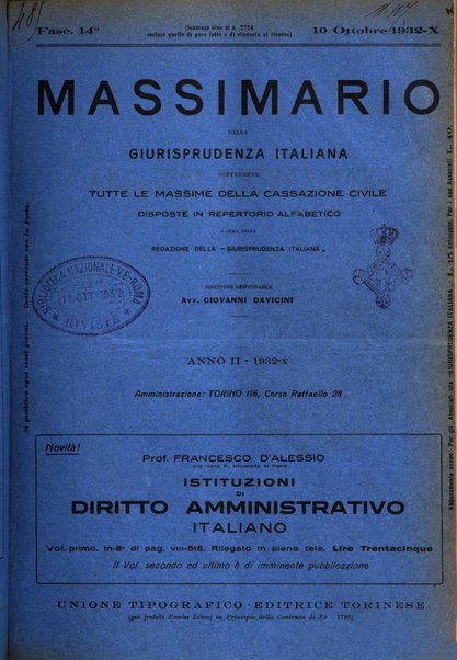 Massimario della giurisprudenza italiana contenente tutte le massime della Cassazione civile