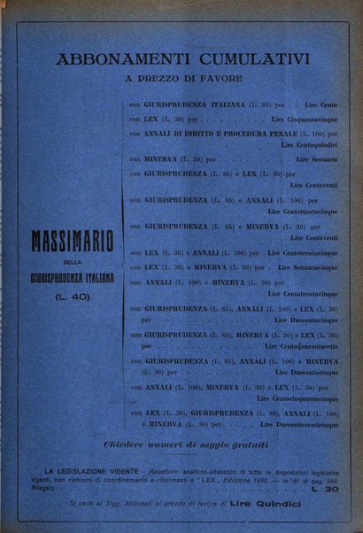 Massimario della giurisprudenza italiana contenente tutte le massime della Cassazione civile