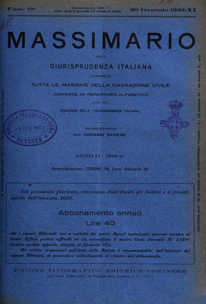 Massimario della giurisprudenza italiana contenente tutte le massime della Cassazione civile