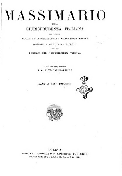 Massimario della giurisprudenza italiana contenente tutte le massime della Cassazione civile