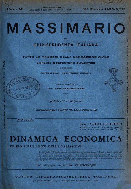 Massimario della giurisprudenza italiana contenente tutte le massime della Cassazione civile