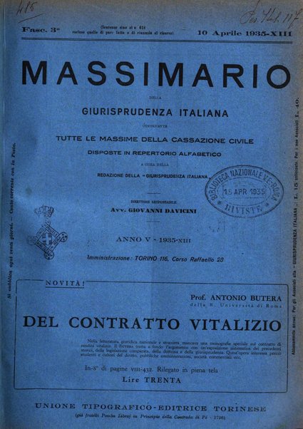 Massimario della giurisprudenza italiana contenente tutte le massime della Cassazione civile