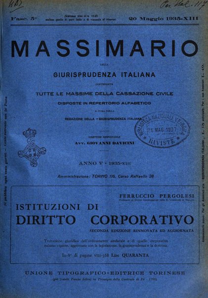 Massimario della giurisprudenza italiana contenente tutte le massime della Cassazione civile