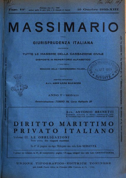 Massimario della giurisprudenza italiana contenente tutte le massime della Cassazione civile