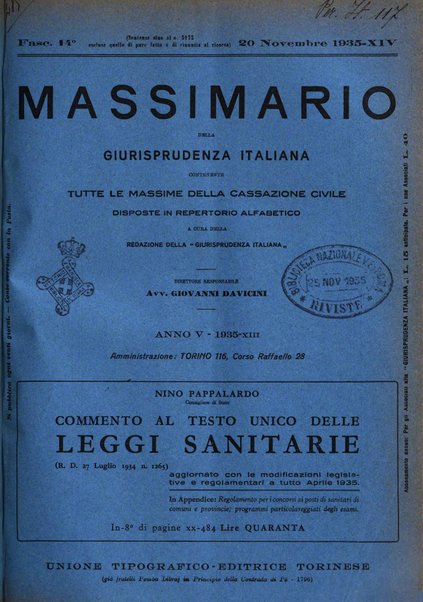 Massimario della giurisprudenza italiana contenente tutte le massime della Cassazione civile