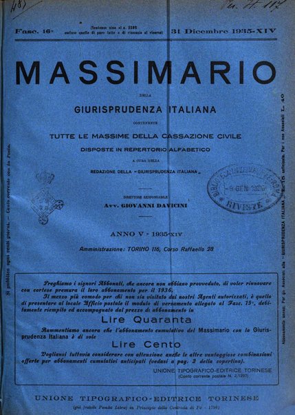 Massimario della giurisprudenza italiana contenente tutte le massime della Cassazione civile