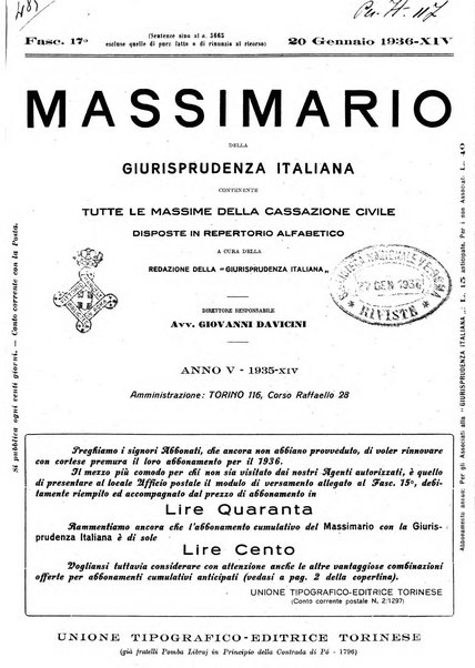 Massimario della giurisprudenza italiana contenente tutte le massime della Cassazione civile