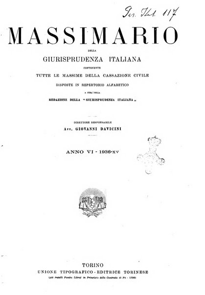 Massimario della giurisprudenza italiana contenente tutte le massime della Cassazione civile