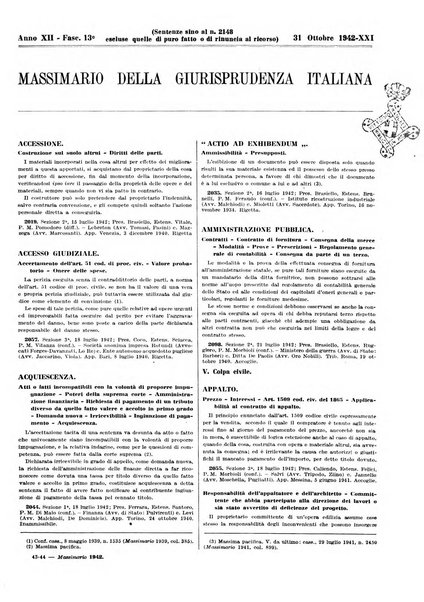 Massimario della giurisprudenza italiana contenente tutte le massime della Cassazione civile