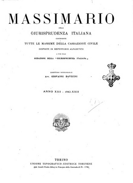 Massimario della giurisprudenza italiana contenente tutte le massime della Cassazione civile