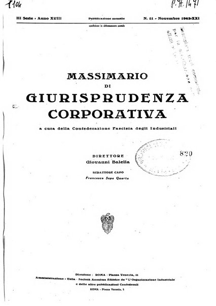 Massimario di giurisprudenza corporativa