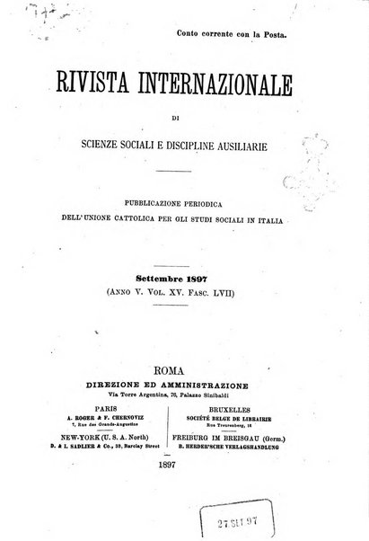 Rivista internazionale di scienze sociali e discipline ausiliarie pubblicazione periodica dell'Unione cattolica per gli studi sociali in Italia