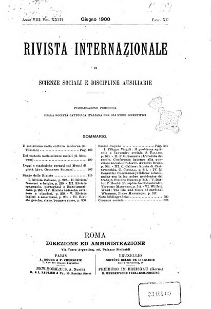 Rivista internazionale di scienze sociali e discipline ausiliarie pubblicazione periodica dell'Unione cattolica per gli studi sociali in Italia