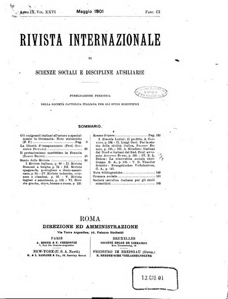 Rivista internazionale di scienze sociali e discipline ausiliarie pubblicazione periodica dell'Unione cattolica per gli studi sociali in Italia