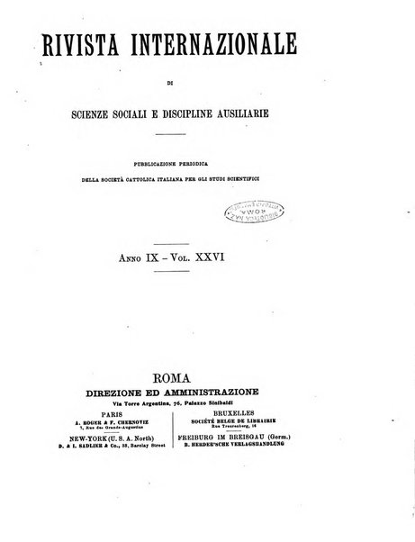 Rivista internazionale di scienze sociali e discipline ausiliarie pubblicazione periodica dell'Unione cattolica per gli studi sociali in Italia