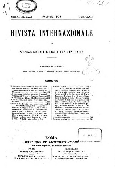 Rivista internazionale di scienze sociali e discipline ausiliarie pubblicazione periodica dell'Unione cattolica per gli studi sociali in Italia