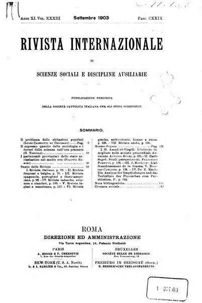 Rivista internazionale di scienze sociali e discipline ausiliarie pubblicazione periodica dell'Unione cattolica per gli studi sociali in Italia