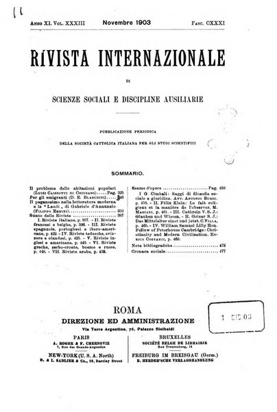 Rivista internazionale di scienze sociali e discipline ausiliarie pubblicazione periodica dell'Unione cattolica per gli studi sociali in Italia