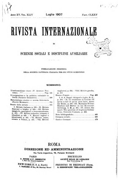 Rivista internazionale di scienze sociali e discipline ausiliarie pubblicazione periodica dell'Unione cattolica per gli studi sociali in Italia