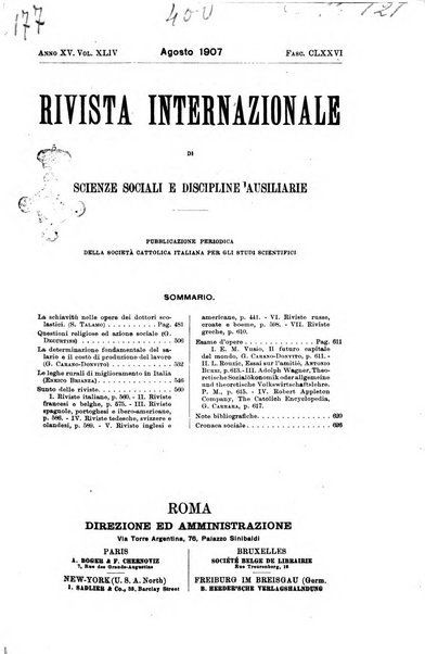 Rivista internazionale di scienze sociali e discipline ausiliarie pubblicazione periodica dell'Unione cattolica per gli studi sociali in Italia