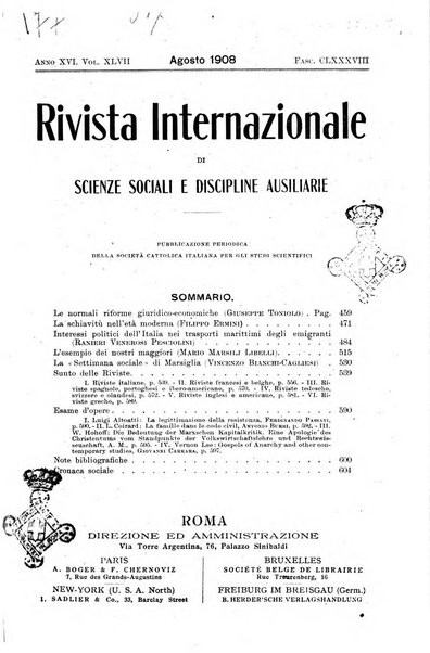 Rivista internazionale di scienze sociali e discipline ausiliarie pubblicazione periodica dell'Unione cattolica per gli studi sociali in Italia