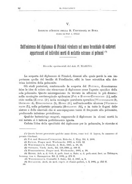 Il policlinico. Sezione medica