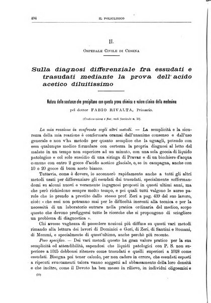 Il policlinico. Sezione medica