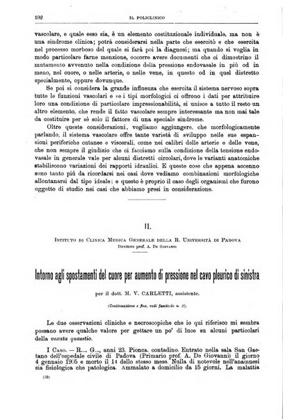 Il policlinico. Sezione medica