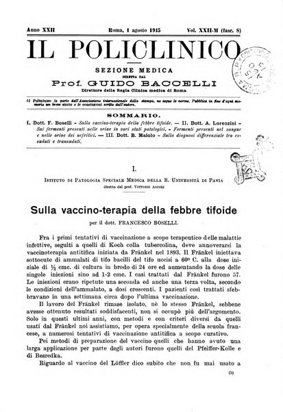 Il policlinico. Sezione medica